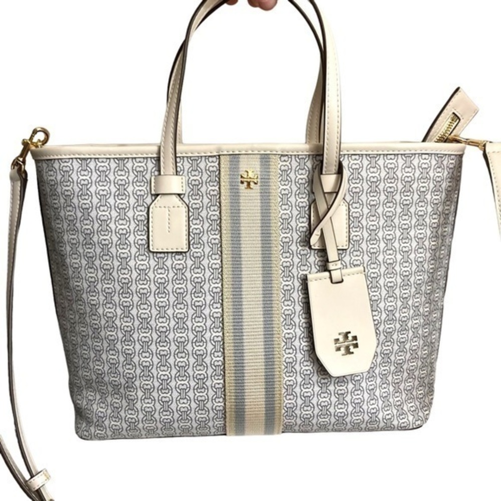 Tory Burch Blue and White Geometric Tote